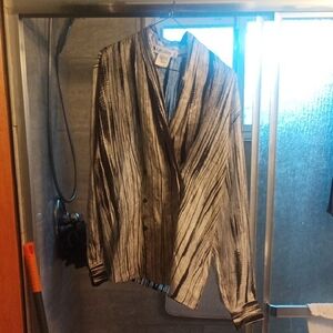 Escada Black & White Striped  Shirt 100% Silk